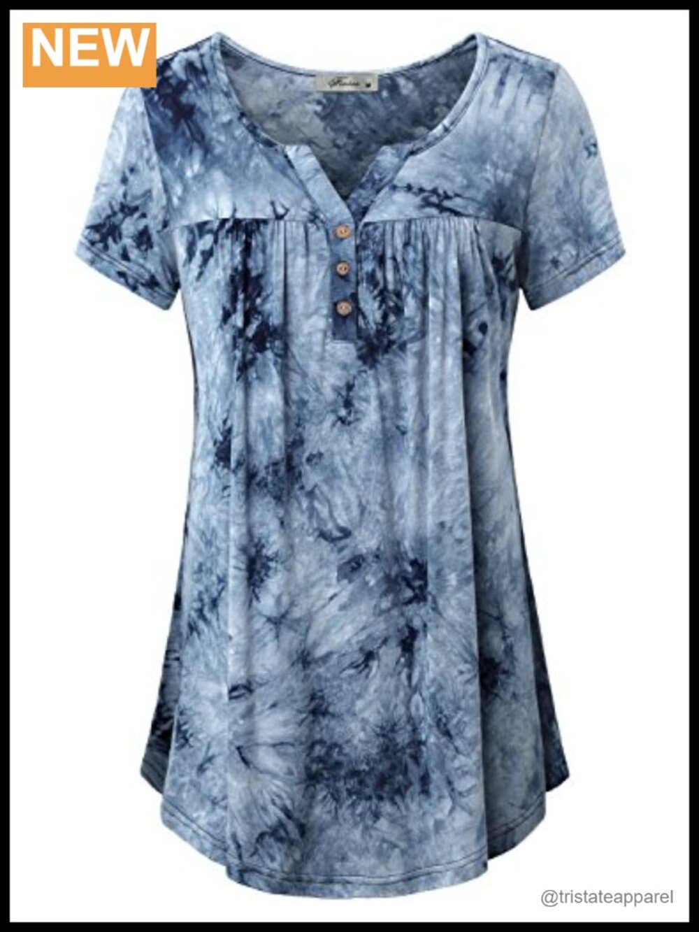 Women's Notch Neck Short Sleeve Casual Tunic Top Flowy Shirt - 95% Rayon 5%